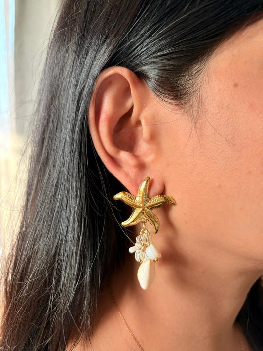 Starfish Pearl Drop Earrings