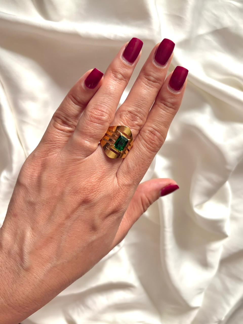 Gold Emerald Statement Ring